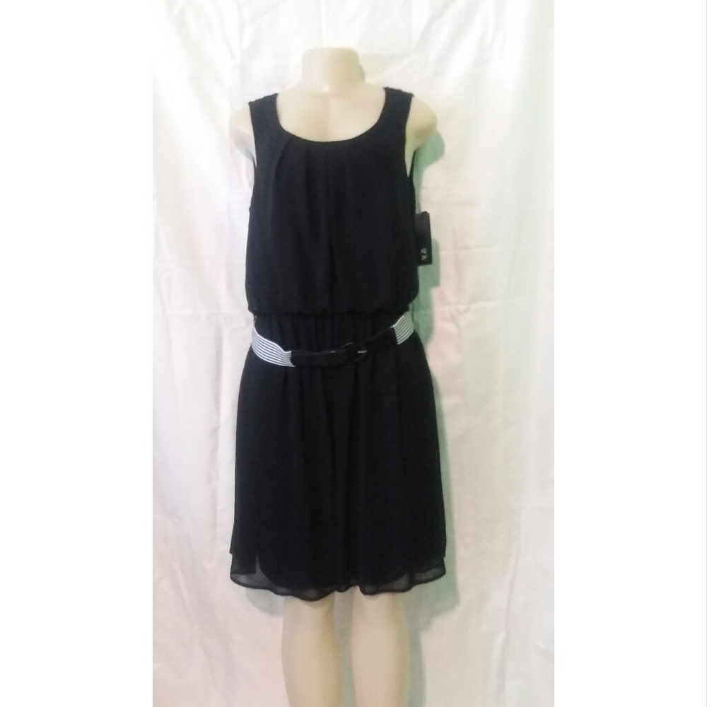 NWT Black AGB Belted Sheath Dress — Large